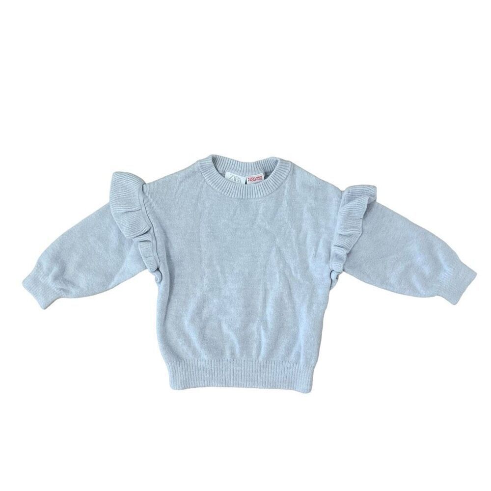Zara Baby Knit Ruffle Shoulder Crew Neck Pullover Sweater Size 9-12 Months White
